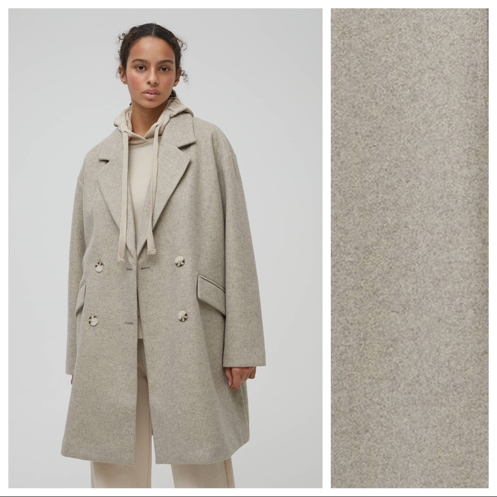 NWT. Pull & Bear Gray Double-Breasted Knit Coat. Size S.